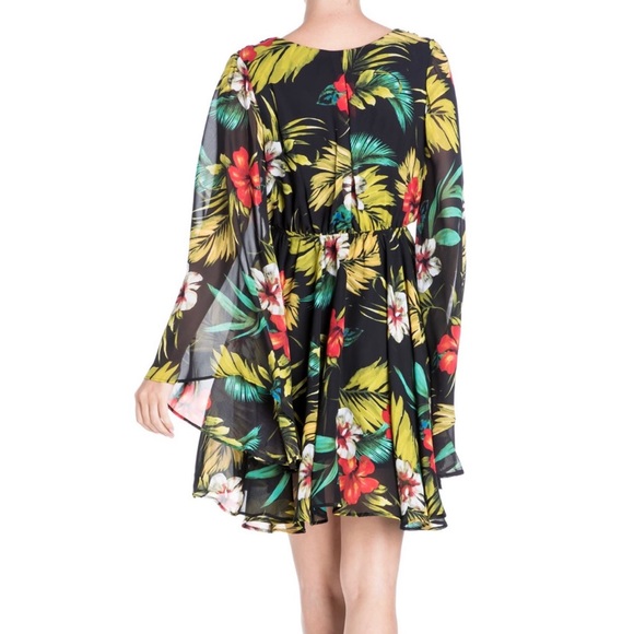 Meghan LA sunset floral bell sleeve mini dress - Picture 2 of 7